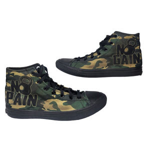 Green Black Camouflage Sneakers Mens 8.5 High Tops Raad No Pain No Gain Workout